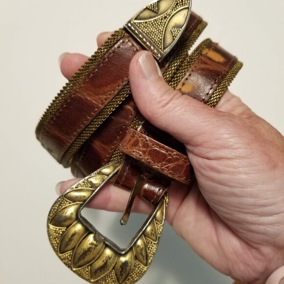 Mock Croc Brown Leather Chain Belt, Size Small, Witchy Western - Picture 6 of 11